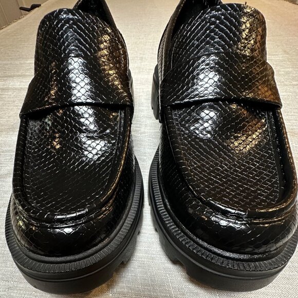 Zara Snake Faux Skin Loafers Platform Chunky Heel Black Women's Size 40 (US 9) - Picture 3 of 9